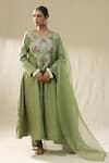 Buy_arpita sulakshana_Green Chanderi Silk, Cotton, Silk, Kota Doria Embroidery Round Pista Suit Set _at_Aza_Fashions
