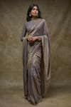 Buy_FATIZ_Gray Georgette, Tissue Embroidery High Neck Designer Grey Saree Set _at_Aza_Fashions