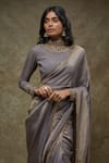 FATIZ_Gray Georgette, Tissue Embroidery High Neck Designer Grey Saree Set _Online_at_Aza_Fashions