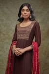 FATIZ_Brown Georgette, Lycra Embroidery Round Neck Kurta Set With Dupatta _Online_at_Aza_Fashions