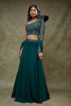 Buy_FATIZ_Emerald Green Georgette, Tulle Beads, Sequins, Embroidery Designer Lehenga Set _at_Aza_Fashions