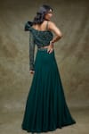 Shop_FATIZ_Emerald Green Georgette, Tulle Beads, Sequins, Embroidery Designer Lehenga Set _at_Aza_Fashions