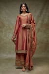 Buy_FATIZ_Maroon Tissue, Georgette Embroidery, Sequins Designer Kurta Palazzo Dupatta Set _at_Aza_Fashions