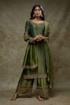 Buy_FATIZ_Green Tissue, Georgette Embroidery Round Neck Bottle Kurta Set _at_Aza_Fashions