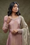Buy_FATIZ_Blush Tissue Sequins, Embroidery Square Neck Pink Kurta Palazzo Dupatta Set _Online_at_Aza_Fashions