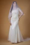 Buy_FATIZ_White Tulle Embroidery Square Neck Designer Gown With Veil _at_Aza_Fashions