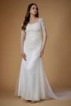 FATIZ_White Tulle Embroidery Square Neck Designer Gown With Veil _Online_at_Aza_Fashions