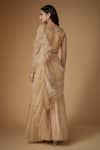 Shop_FATIZ_Gold Tulle Sequins, Embroidery Round Neck Champagne Pre-draped Saree Set _at_Aza_Fashions