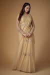 Buy_FATIZ_Gold Tulle Sequins, Embroidery Round Neck Champagne Pre-draped Saree Set _at_Aza_Fashions