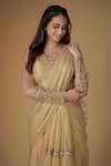 Buy_FATIZ_Gold Tulle Sequins, Embroidery Round Neck Champagne Pre-draped Saree Set _Online_at_Aza_Fashions