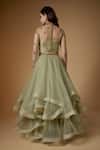 Shop_FATIZ_Sapphire Tulle Embroidery, Sequins Round Neck Sage Green Designer Lehenga Set _at_Aza_Fashions