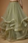 FATIZ_Sapphire Tulle Embroidery, Sequins Round Neck Sage Green Designer Lehenga Set _Online_at_Aza_Fashions