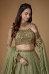 Shop_FATIZ_Sapphire Tulle Embroidery, Sequins Round Neck Sage Green Designer Lehenga Set _Online_at_Aza_Fashions