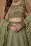 FATIZ_Sapphire Tulle Embroidery, Sequins Round Neck Sage Green Designer Lehenga Set _at_Aza_Fashions