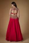 Shop_FATIZ_Red Georgette, Tulle Sequins, Beads, Designer Reddish Rani Lehenga Set _at_Aza_Fashions