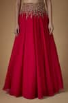 FATIZ_Red Georgette, Tulle Sequins, Beads, Designer Reddish Rani Lehenga Set _Online_at_Aza_Fashions