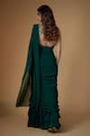 Shop_FATIZ_Green Georgette, Tulle Embroidery, Beads Round Neck Bottle Pre-draped Saree Set _at_Aza_Fashions