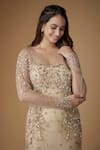 Buy_FATIZ_Gold Tulle, Lycra Sequins, Beads Square Champagne Embroidered Designer Gown _Online_at_Aza_Fashions