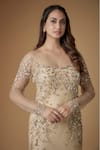 Shop_FATIZ_Gold Tulle, Lycra Sequins, Beads Square Champagne Embroidered Designer Gown _Online_at_Aza_Fashions