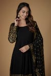FATIZ_Black Georgette, Lycra Embroidery Round Neck Anarkali Set _Online_at_Aza_Fashions