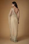 Shop_FATIZ_Gold Tulle Sequins, Embroidery, Beads Round Champagne Embellished Saree Set _at_Aza_Fashions