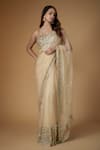 FATIZ_Gold Tulle Sequins, Embroidery, Beads Round Champagne Embellished Saree Set _Online_at_Aza_Fashions