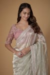 FATIZ_Blush Tissue, Silk, Tulle Embroidery Round Neck Pink And Ivory Designer Saree Set _Online_at_Aza_Fashions