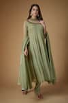Buy_FATIZ_Green Georgette, Lycra Sequins Round Neck Sage Anarkali Set _at_Aza_Fashions
