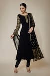Buy_FATIZ_Black Georgette, Lycra Embroidery Round Neck Designer Anarkali Set _at_Aza_Fashions