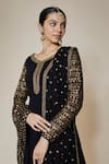 FATIZ_Black Georgette, Lycra Embroidery Round Neck Designer Anarkali Set _Online_at_Aza_Fashions
