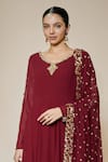 FATIZ_Maroon Georgette, Lycra Sequins, Embroidery Round Neck Designer Anarkali Set _Online_at_Aza_Fashions
