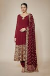 Buy_FATIZ_Maroon Georgette, Lycra Sequins, Embroidery Round Neck Designer Anarkali Set _Online_at_Aza_Fashions