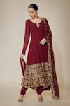 Buy_FATIZ_Maroon Georgette, Lycra Sequins, Embroidery Round Neck Designer Anarkali Set _at_Aza_Fashions