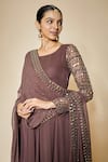 FATIZ_Mauve Georgette, Lycra Sequins, Brown Anarkali Set With Leggings And Dupatta _Online_at_Aza_Fashions