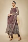 Buy_FATIZ_Mauve Georgette, Lycra Sequins, Brown Anarkali Set With Leggings And Dupatta _Online_at_Aza_Fashions