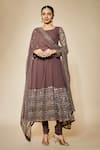 Buy_FATIZ_Mauve Georgette, Lycra Sequins, Brown Anarkali Set With Leggings And Dupatta _at_Aza_Fashions