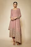 Buy_FATIZ_Pink Georgette, Lycra Sequins, Embroidery Designer Dusty Rose Anarkali Set _at_Aza_Fashions