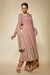 FATIZ_Pink Georgette, Lycra Sequins, Embroidery Designer Dusty Rose Anarkali Set _Online_at_Aza_Fashions
