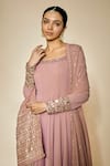 Buy_FATIZ_Pink Georgette, Lycra Sequins, Embroidery Designer Dusty Rose Anarkali Set _Online_at_Aza_Fashions