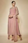 FATIZ_Pink Georgette, Lycra Beads, Embroidery Round Designer Dusty Rose Anarkali Set _Online_at_Aza_Fashions