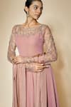 Buy_FATIZ_Pink Georgette, Lycra Beads, Embroidery Round Designer Dusty Rose Anarkali Set _Online_at_Aza_Fashions