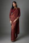Buy_FATIZ_Maroon Georgette, Tissue Embroidery Round Neck Designer Pre-draped Saree Set _at_Aza_Fashions