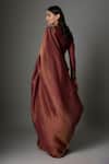 Shop_FATIZ_Maroon Georgette, Tissue Embroidery Round Neck Designer Pre-draped Saree Set _at_Aza_Fashions
