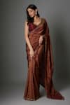 Buy_FATIZ_Maroon Tissue, Georgette, Silk Sequins, Embroidery, Beads Designer Saree Set _at_Aza_Fashions