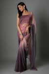 Buy_FATIZ_Purple Organza Sequins Round Neck Crystal Designer Saree Set _at_Aza_Fashions