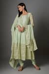 Buy_FATIZ_Mint Georgette, Lycra, Silk Sequins, Embroidery Green Designer Anarkali Set _at_Aza_Fashions