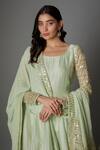 FATIZ_Mint Georgette, Lycra, Silk Sequins, Embroidery Green Designer Anarkali Set _Online_at_Aza_Fashions