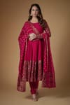 Buy_FATIZ_Red Georgette, Lycra Embroidery, Sequins Designer Reddish Rani Anarkali Set _at_Aza_Fashions