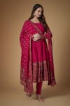 FATIZ_Red Georgette, Lycra Embroidery, Sequins Designer Reddish Rani Anarkali Set _Online_at_Aza_Fashions