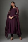 Buy_FATIZ_Wine Georgette, Lycra Embroidery Round Neck Anarkali Set With Dupatta _at_Aza_Fashions